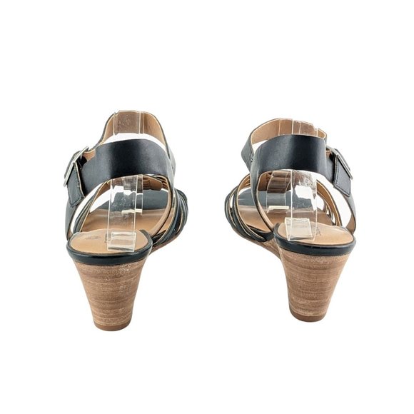 NEW Susina Terra Black Leather Slingback Wedge Sandals Size 7 - Picture 2 of 6